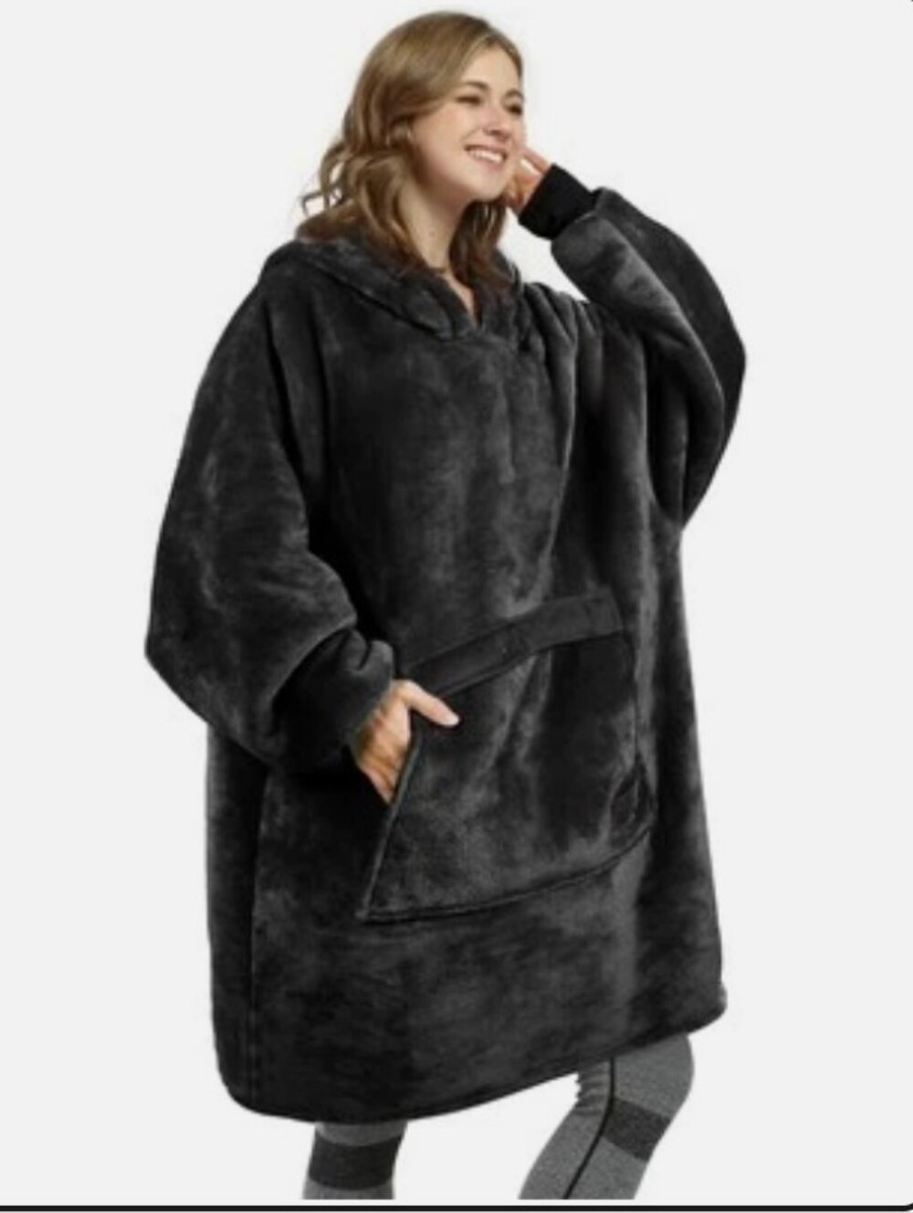Catalonia Plush Oversized Hoodie Blanket - Black